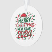 Vrolijk Kerstfeest Gelukkig Nieuwjaar 2024 Ornament (voorkant)