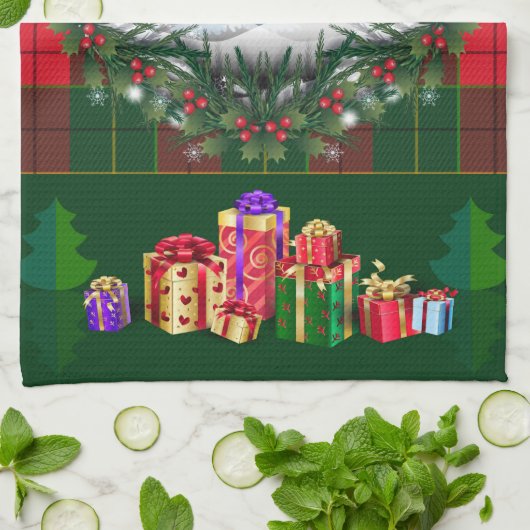 Vrolijk Kerstfeest & Gelukkig Nieuwjaar 2025 Sneeu Theedoek (Gevouwen)