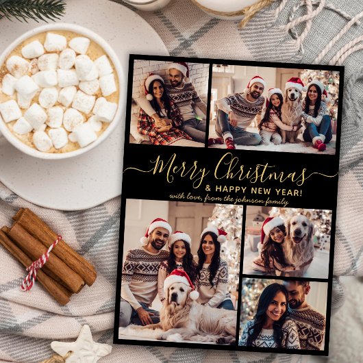 Vrolijk Kerstfeest Gelukkig Nieuwjaar 5 Fotocollag Feestdagenkaart