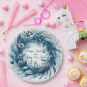 Vrolijk Kerstfeest Gelukkig Nieuwjaar Blauwe Krans Papieren Bordje (Feest)