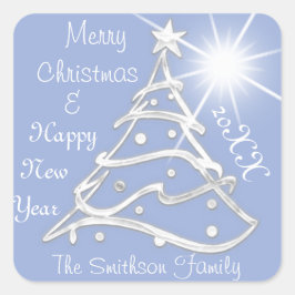 Vrolijk Kerstfeest & Gelukkig Nieuwjaar Boom Grijs Vierkante Sticker