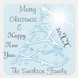 Vrolijk Kerstfeest & Gelukkig Nieuwjaar Boom Water Vierkante Sticker
