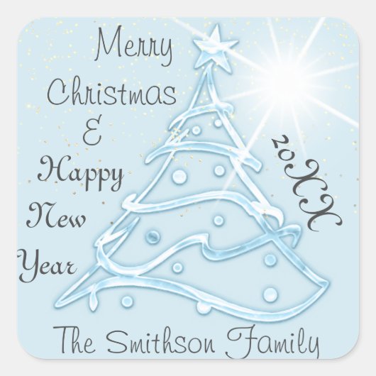 Vrolijk Kerstfeest & Gelukkig Nieuwjaar Boom Water Vierkante Sticker (Voorkant)