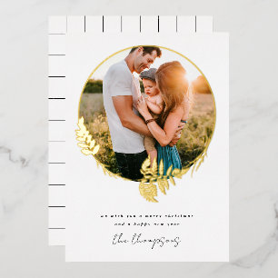 Vrolijk Kerstfeest Gelukkig Nieuwjaar Botanische f Folie Feestdagenkaart