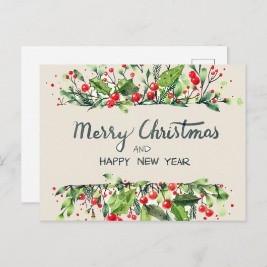 Vrolijk kerstfeest gelukkig nieuwjaar briefkaarten (Voorkant / Achterkant)