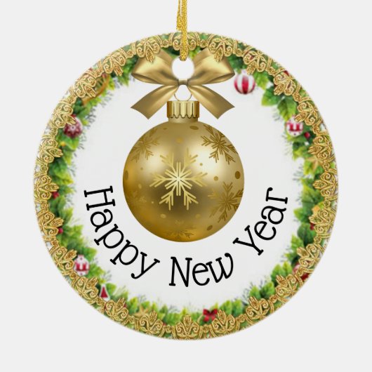 Vrolijk Kerstfeest Gelukkig Nieuwjaar Cadeau Keramisch Ornament (Achterkant)