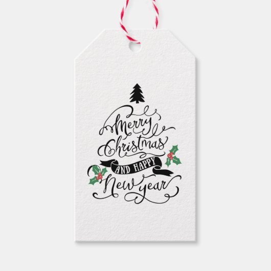 Vrolijk Kerstfeest & Gelukkig Nieuwjaar Cadeau Lab Cadeaulabel (Voorkant)