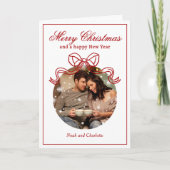 Vrolijk Kerstfeest Gelukkig Nieuwjaar Coquette Bow Feestdagen Kaart (Voorkant)