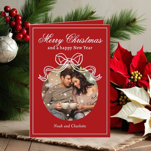 Vrolijk Kerstfeest Gelukkig Nieuwjaar Coquette Bow Feestdagen Kaart