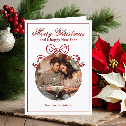 Vrolijk Kerstfeest Gelukkig Nieuwjaar Coquette Bow Feestdagen Kaart