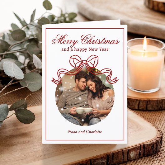 Vrolijk Kerstfeest Gelukkig Nieuwjaar Coquette Bow Feestdagen Kaart