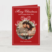 Vrolijk Kerstfeest Gelukkig Nieuwjaar Coquette Bow Feestdagen Kaart (Voorkant)