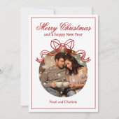 Vrolijk Kerstfeest Gelukkig Nieuwjaar Coquette Bow Feestdagenkaart (Voorkant)