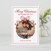 Vrolijk Kerstfeest Gelukkig Nieuwjaar Coquette Bow Feestdagenkaart (Staand voorkant)