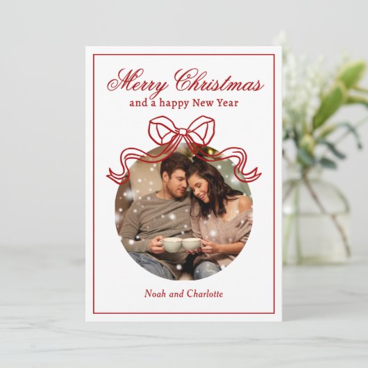 Vrolijk Kerstfeest Gelukkig Nieuwjaar Coquette Bow Feestdagenkaart (Staand voorkant)