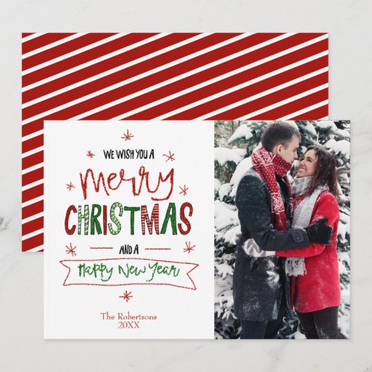 Vrolijk Kerstfeest Gelukkig Nieuwjaar Custom Photo Feestdagenkaart (Voorkant / Achterkant)