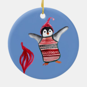 Vrolijk kerstfeest, gelukkig nieuwjaar, Cute Pengu Keramisch Ornament
