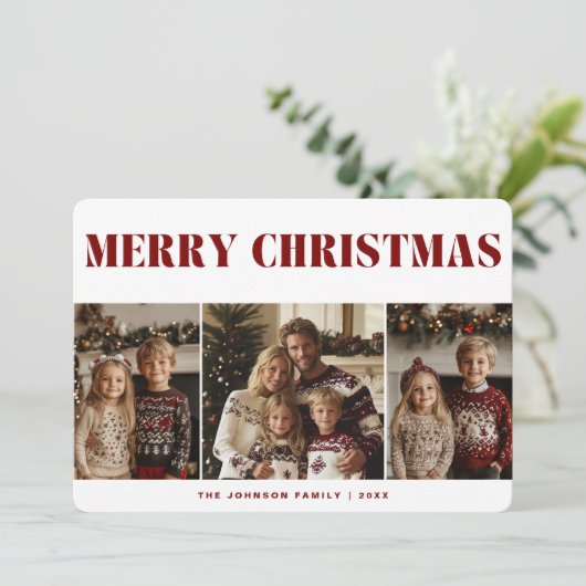 Vrolijk Kerstfeest & Gelukkig Nieuwjaar Familiefot Feestdagenkaart (Staand voorkant)