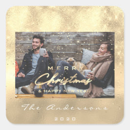 Vrolijk Kerstfeest Gelukkig Nieuwjaar Faux Gold Fo Vierkante Sticker