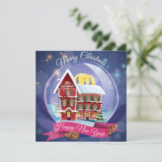 Vrolijk Kerstfeest/Gelukkig Nieuwjaar Feestdagenkaart (Staand voorkant)