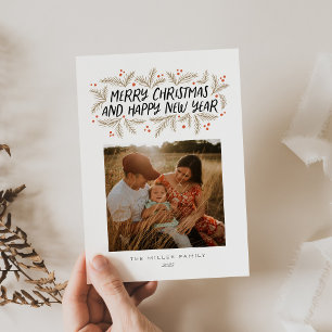 Vrolijk kerstfeest Gelukkig Nieuwjaar Floral Holid Feestdagenkaart