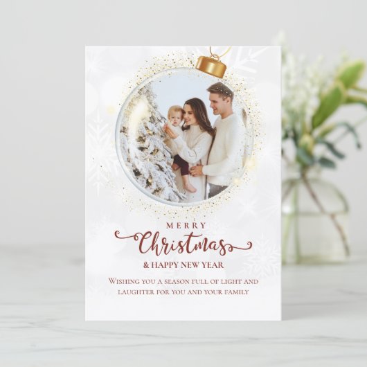 Vrolijk kerstfeest & gelukkig nieuwjaar foto feestdagenkaart (Staand voorkant)