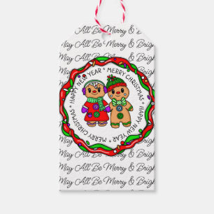 Vrolijk kerstfeest Gelukkig nieuwjaar Gingerbr Cadeaulabel