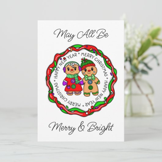 Vrolijk kerstfeest | Gelukkig nieuwjaar | Gingerbr Feestdagenkaart (Staand voorkant)