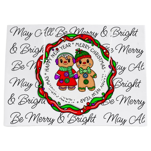 Vrolijk kerstfeest | Gelukkig nieuwjaar | Gingerbr Groot Cadeauzakje (Voorkant)