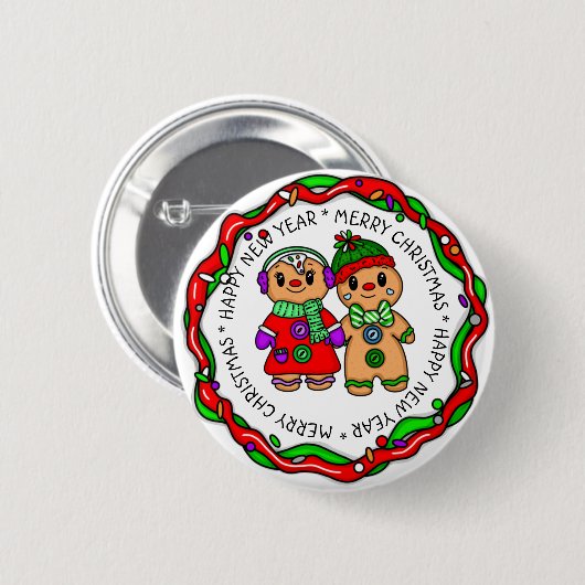 Vrolijk kerstfeest | Gelukkig nieuwjaar | Gingerbr Ronde Button 5,7 Cm (Voorkant /achterkant)