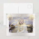 Vrolijk Kerstfeest Gelukkig Nieuwjaar Goud Wit Fot Briefkaart (Voorkant / Achterkant)