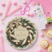 Vrolijk Kerstfeest Gelukkig Nieuwjaar Gouden Groen Papieren Bordje (Feest)