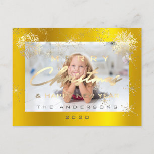 Vrolijk Kerstfeest Gelukkig Nieuwjaar Gouden Sneeu Briefkaart