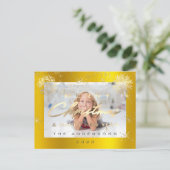 Vrolijk Kerstfeest Gelukkig Nieuwjaar Gouden Sneeu Briefkaart (Staand voorkant)