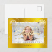 Vrolijk Kerstfeest Gelukkig Nieuwjaar Gouden Sneeu Briefkaart (Voorkant / Achterkant)