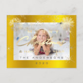 Vrolijk Kerstfeest Gelukkig Nieuwjaar Gouden Sneeu Briefkaart (Voorkant)