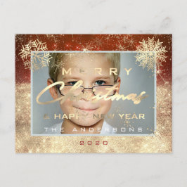 Vrolijk Kerstfeest Gelukkig Nieuwjaar Gouden Sneeu Briefkaart