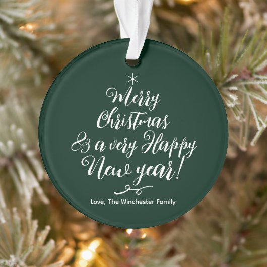 Vrolijk Kerstfeest Gelukkig Nieuwjaar groen script Ornament (Boom)
