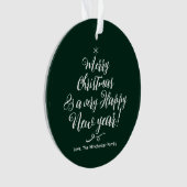 Vrolijk Kerstfeest Gelukkig Nieuwjaar groen script Ornament (voorkant)