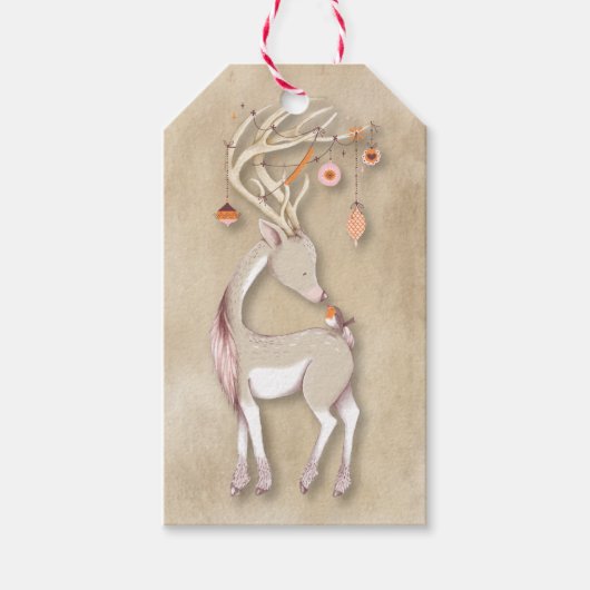 Vrolijk Kerstfeest Gelukkig Nieuwjaar Herten Gift  Cadeaulabel (Voorkant)