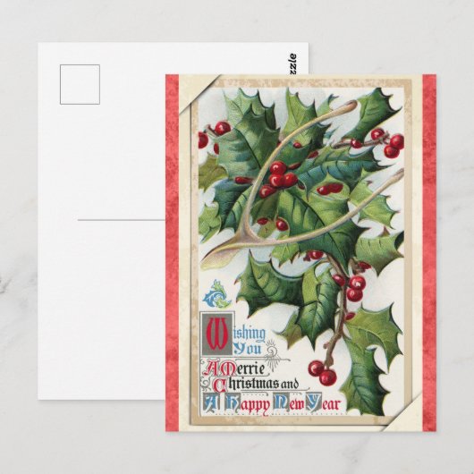  Vrolijk Kerstfeest Gelukkig Nieuwjaar Holly Briefkaart (Voorkant / Achterkant)