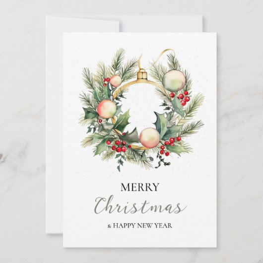 Vrolijk Kerstfeest Gelukkig Nieuwjaar Krans Minima Bedankkaart (Voorkant)