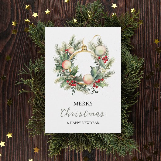 Vrolijk Kerstfeest Gelukkig Nieuwjaar Krans Minima Bedankkaart