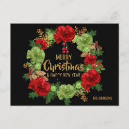 Vrolijk Kerstfeest Gelukkig Nieuwjaar Krans Zwart  Feestdagenkaart