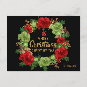 Vrolijk Kerstfeest Gelukkig Nieuwjaar Krans Zwart  Feestdagenkaart