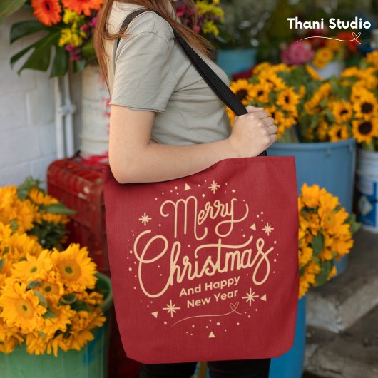 Vrolijk Kerstfeest Gelukkig Nieuwjaar Modern Rood  Tote Bag