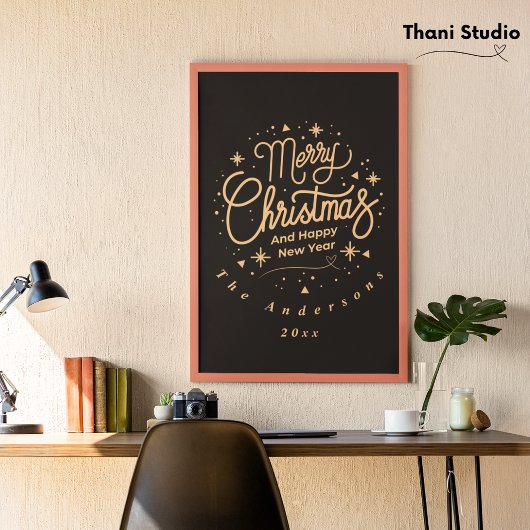 Vrolijk Kerstfeest Gelukkig Nieuwjaar Modern Zwart Foto Afdruk