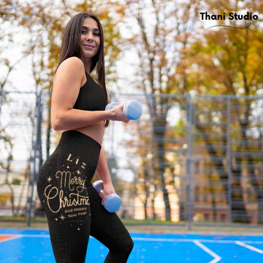 Vrolijk Kerstfeest Gelukkig Nieuwjaar Modern Zwart Leggings