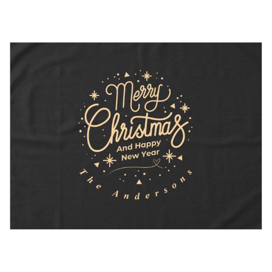 Vrolijk Kerstfeest Gelukkig Nieuwjaar Modern Zwart Tafelkleed (Voorkant (Horizontaal))
