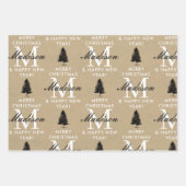 Vrolijk Kerstfeest Gelukkig Nieuwjaar Monogram Kra Inpakpapier Vel (Voorkant 3)